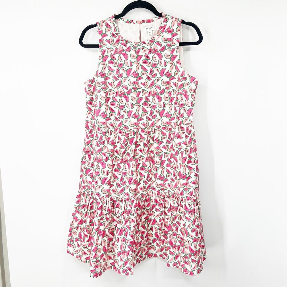 J. Crew Factory Watermelon Printed Sleeveless Tiered Dress Cotton Poplin